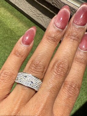 henri bendel Silver Pavé Crystal Wide Band Ring - White